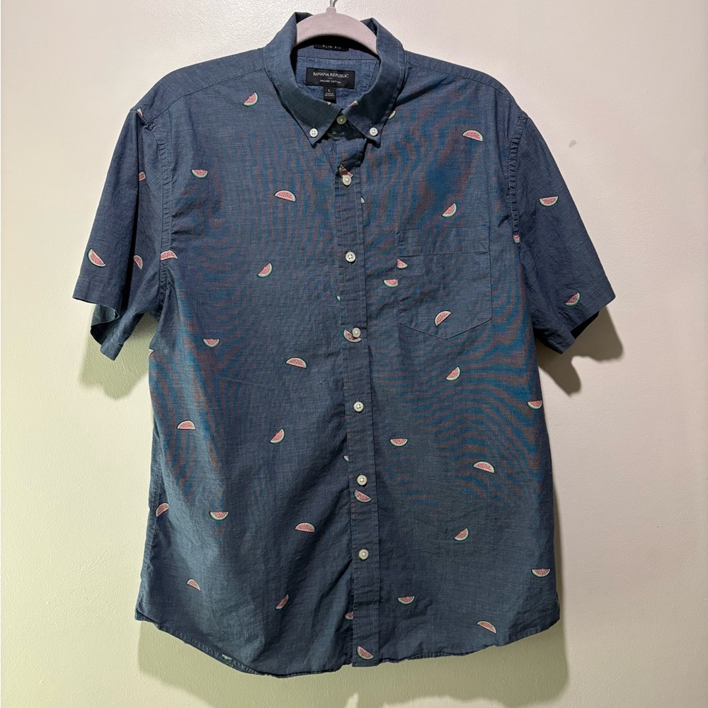 Banana Republic Watermelon Print Shirt L Slim Fit Blue Button Up